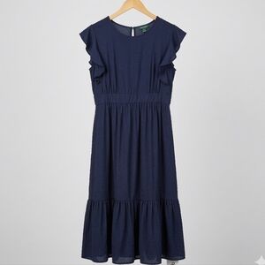 For Cynthia Navy Textured Scoop Neck Dress